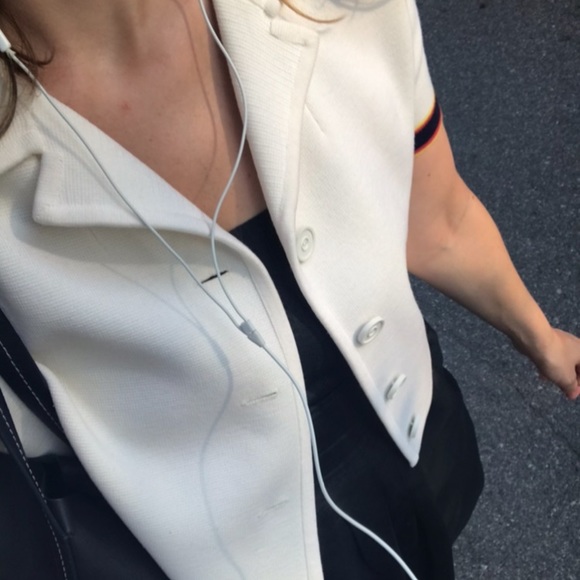 Vtg I. Magnin Wool Cropped Cream Button Sweater - Picture 7 of 7